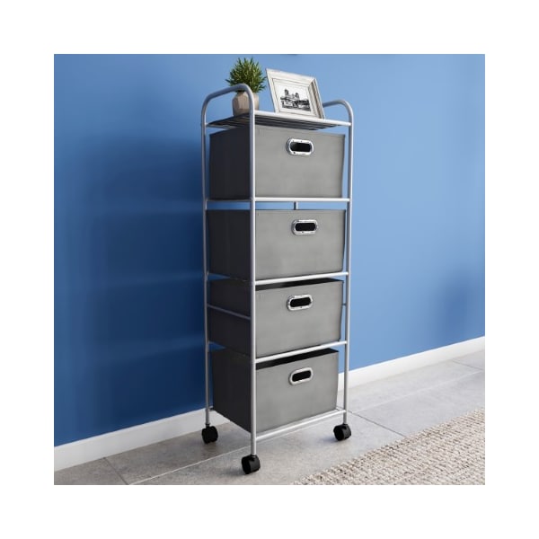 Hastings Home 4 Drawer Rolling Storage Cart on Wheels, Portable Metal Organizer with Fabric Bins for Home, Office 569516AHZ - main